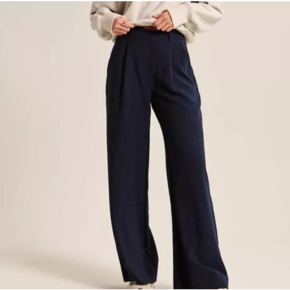 Abercrombie & Fitch Criss-Cross Navy Wide-Leg Pants
